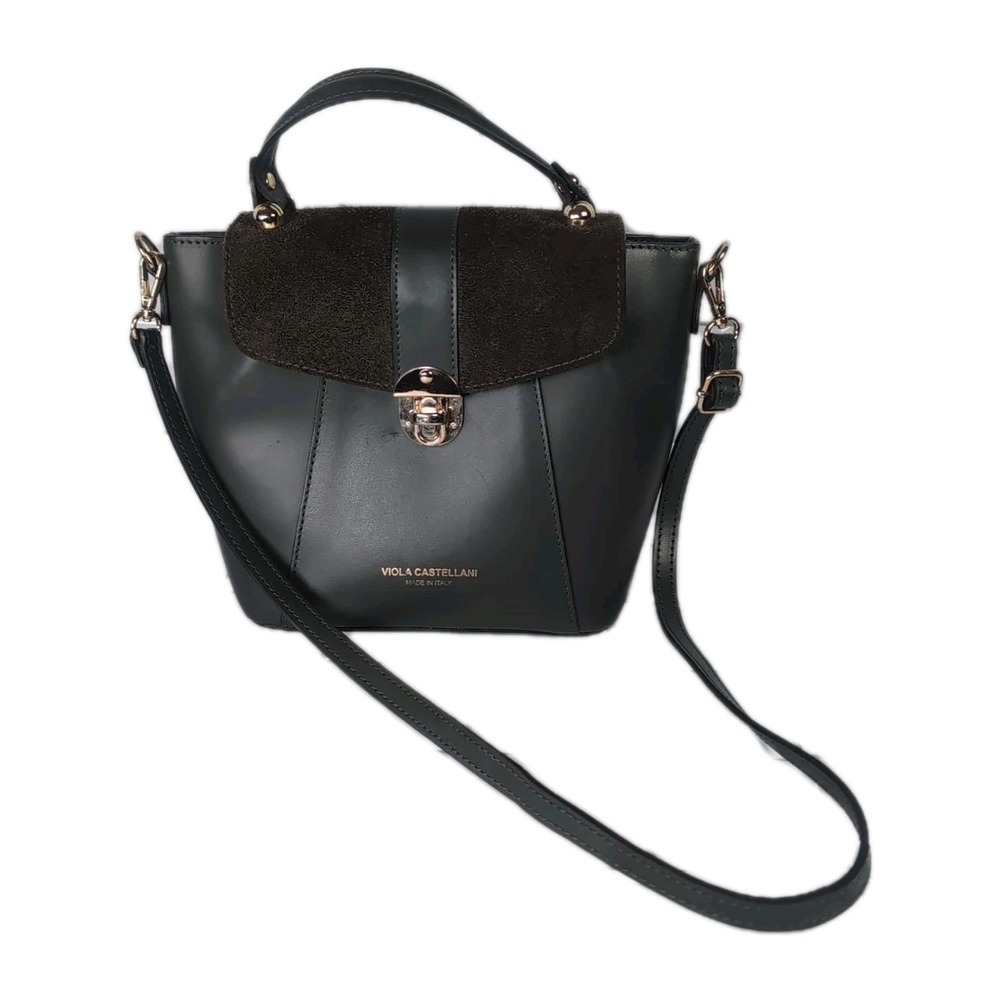 VIOLA CASTELLANI Italian Green Leather Duel Top Handle Satchel/Crossbody Purse